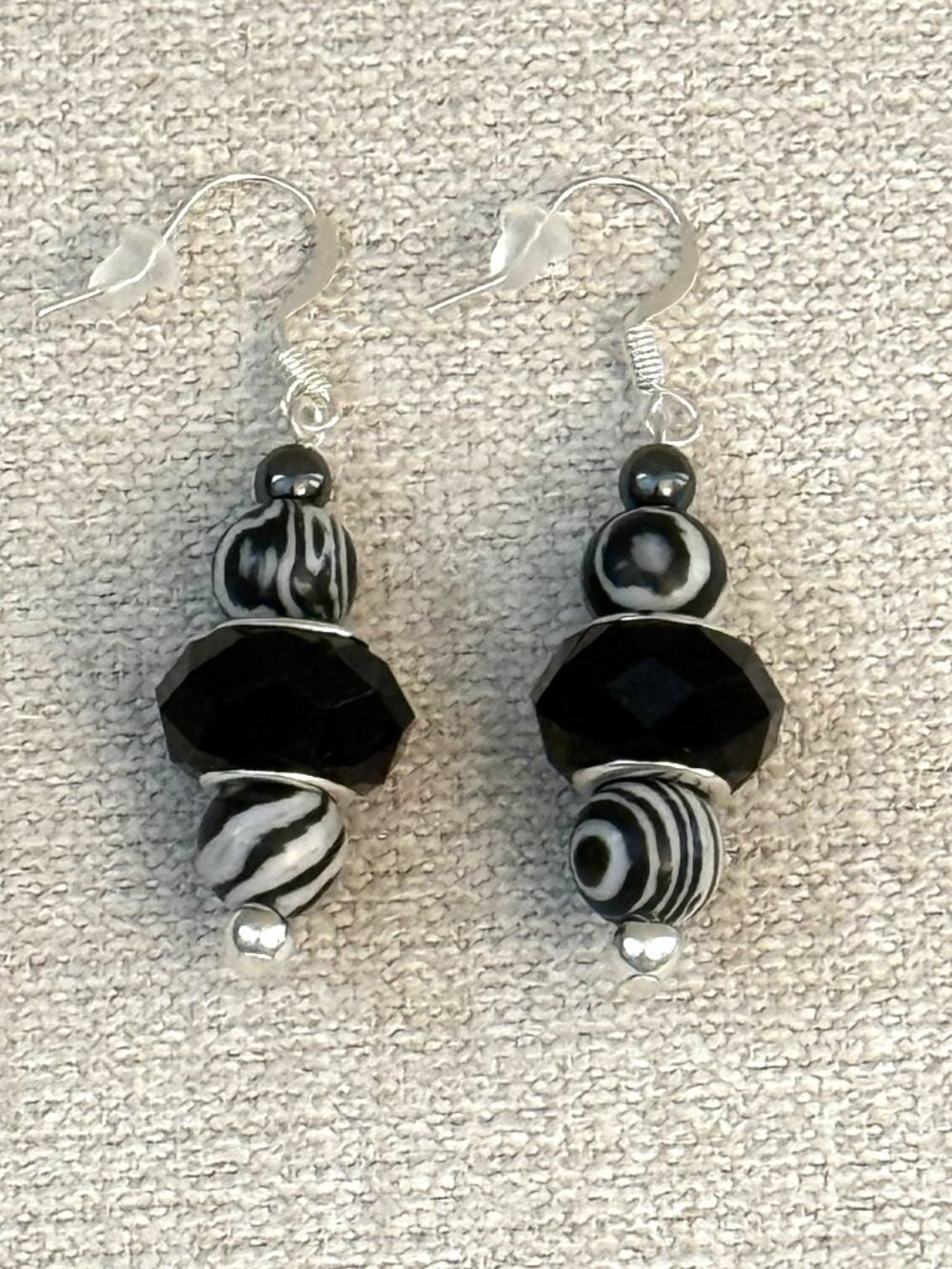 Black Lace Malachite Dangle Earrings - Picture 3 of 3